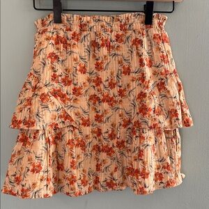 MINKPINK Peach Floral Tiered Mini Skirt with Orange Flowers